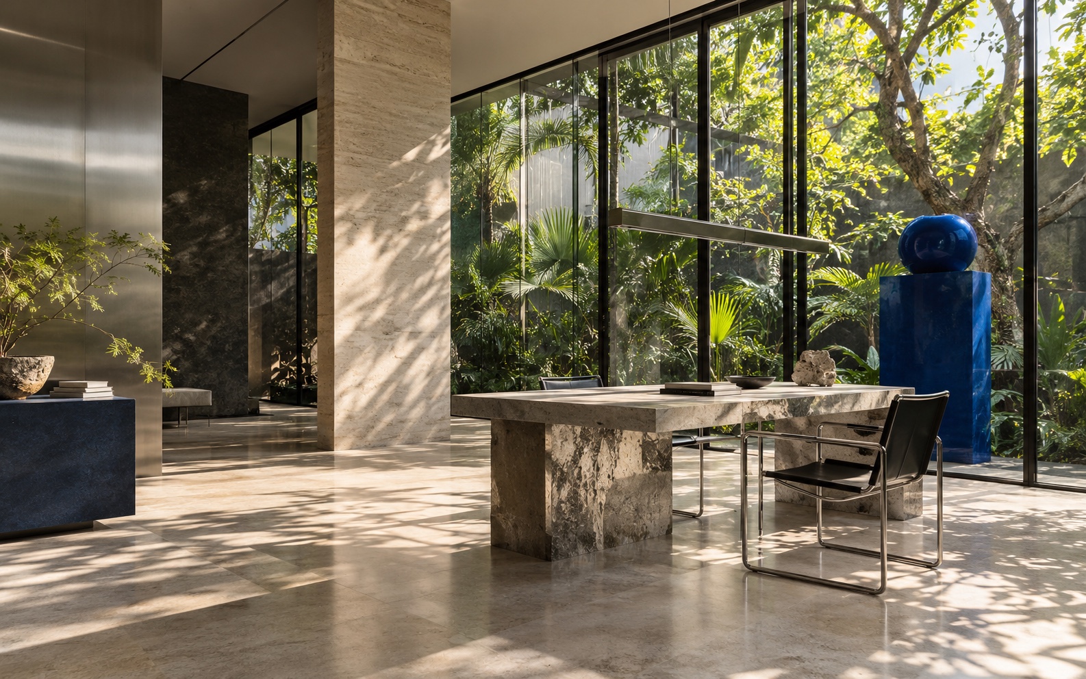 Ruang studio modern dengan dinding kaca